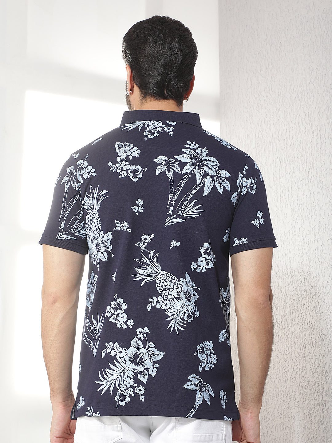 cobb navy blue printed polo neck t-shirt