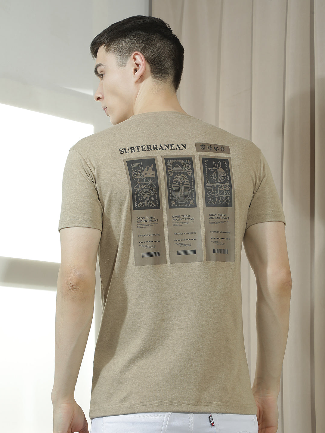 cobb brown printed round neck t-shirt