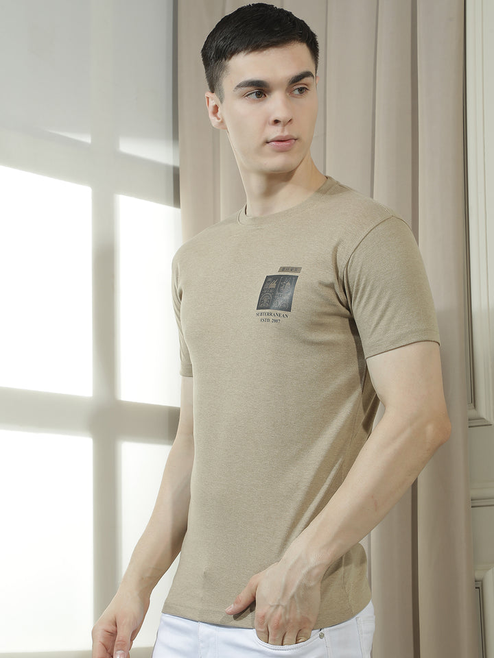 cobb brown printed round neck t-shirt