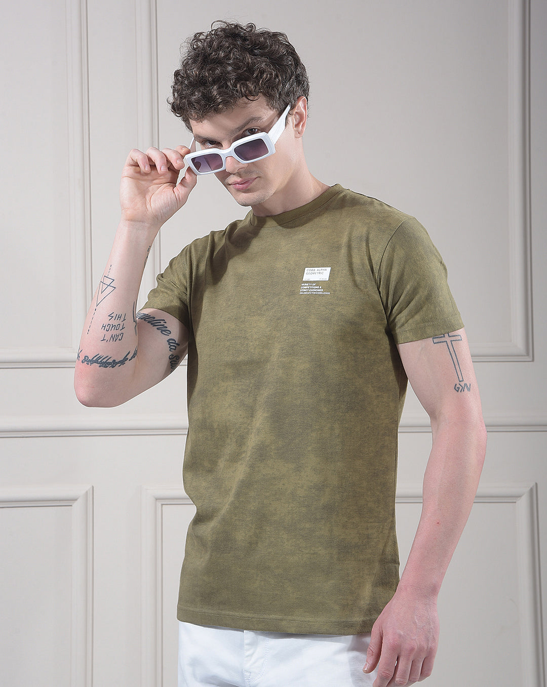 cobb olive self-design round neck t-shirt