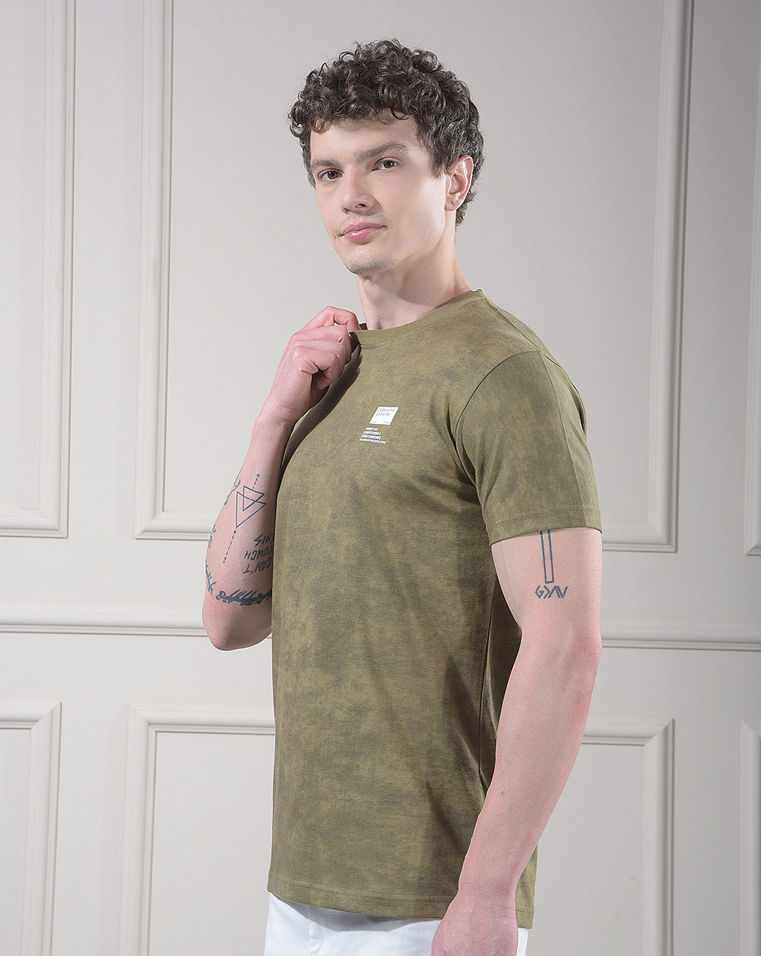 cobb olive self-design round neck t-shirt