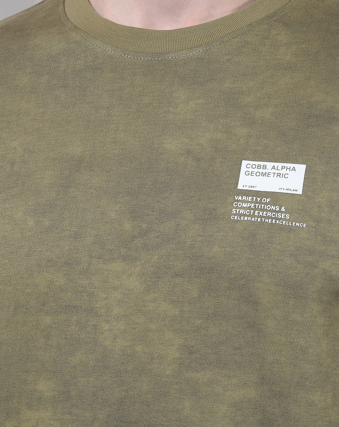 COBB OLIVE SELF-DESIGN ROUND NECK T-SHIRT