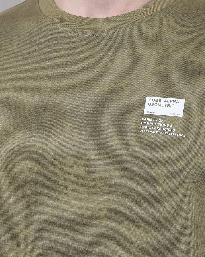 COBB OLIVE SELF-DESIGN ROUND NECK T-SHIRT