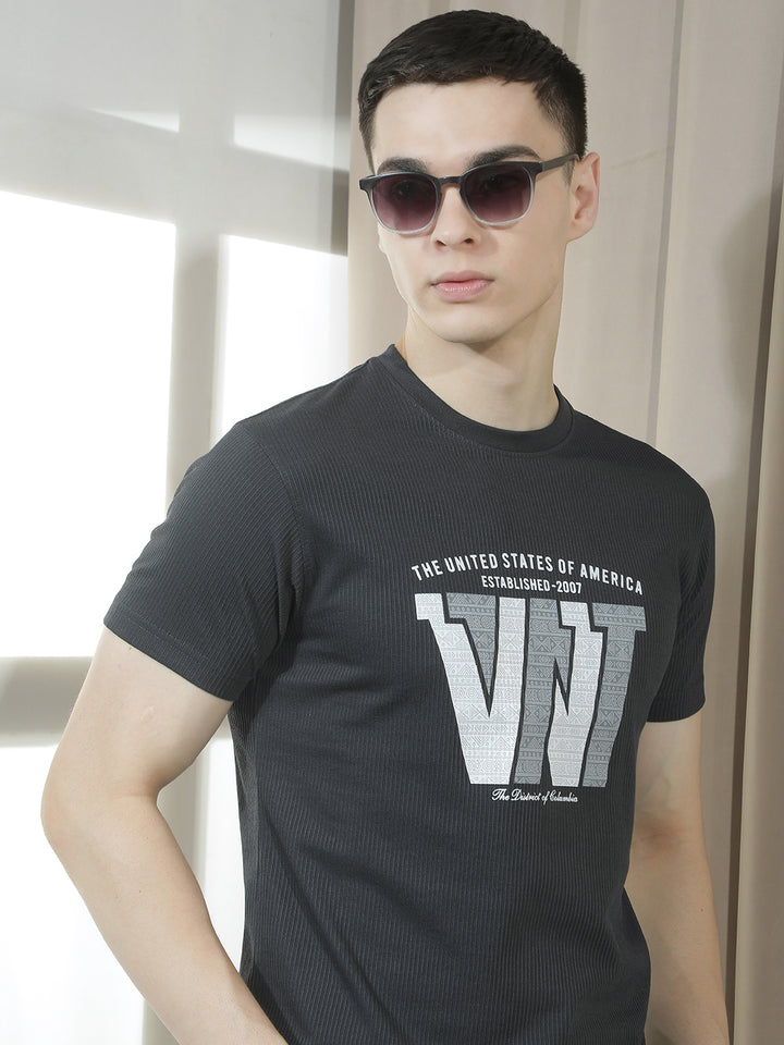 cobb black printed round neck t-shirt
