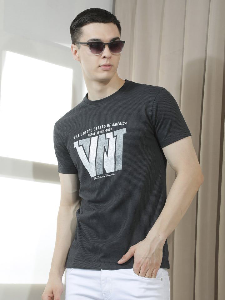 cobb black printed round neck t-shirt
