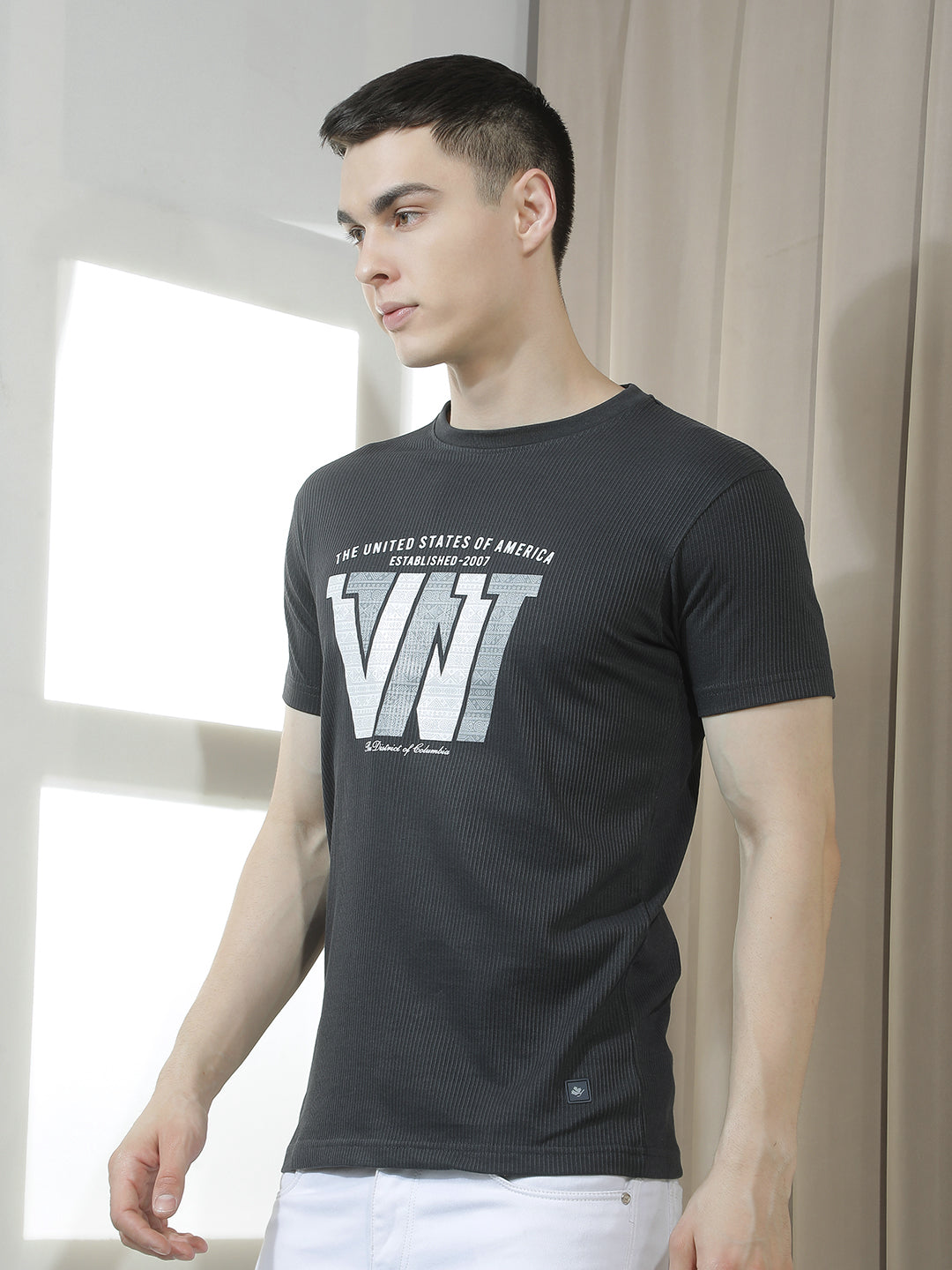 cobb black printed round neck t-shirt