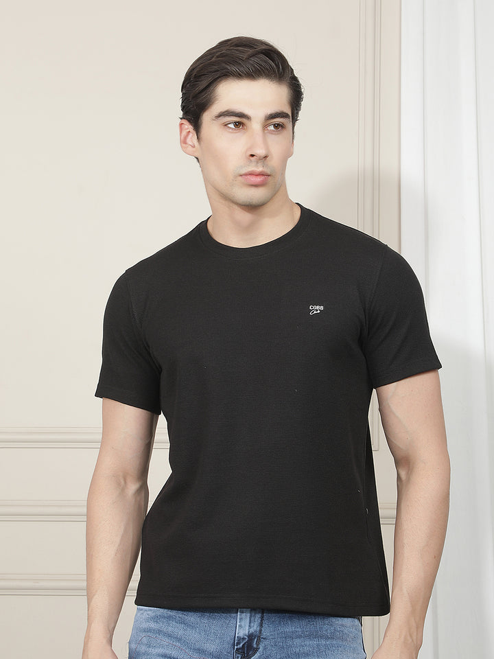 black solid round tees