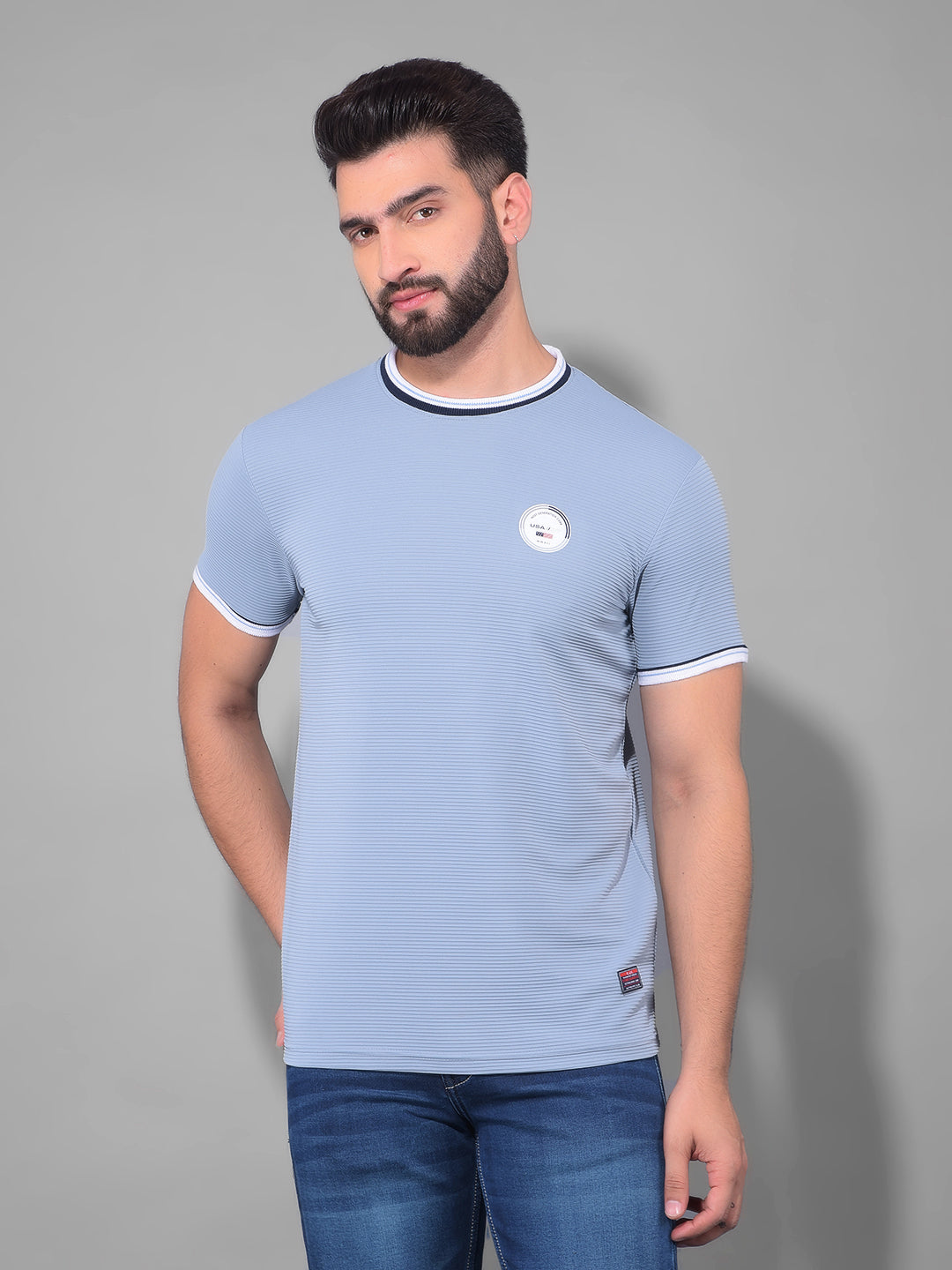 cobb solid dusty sky blue round neck t-shirt