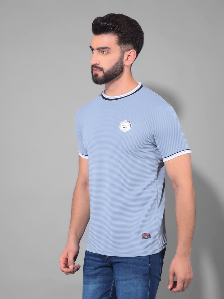 cobb solid dusty sky blue round neck t-shirt