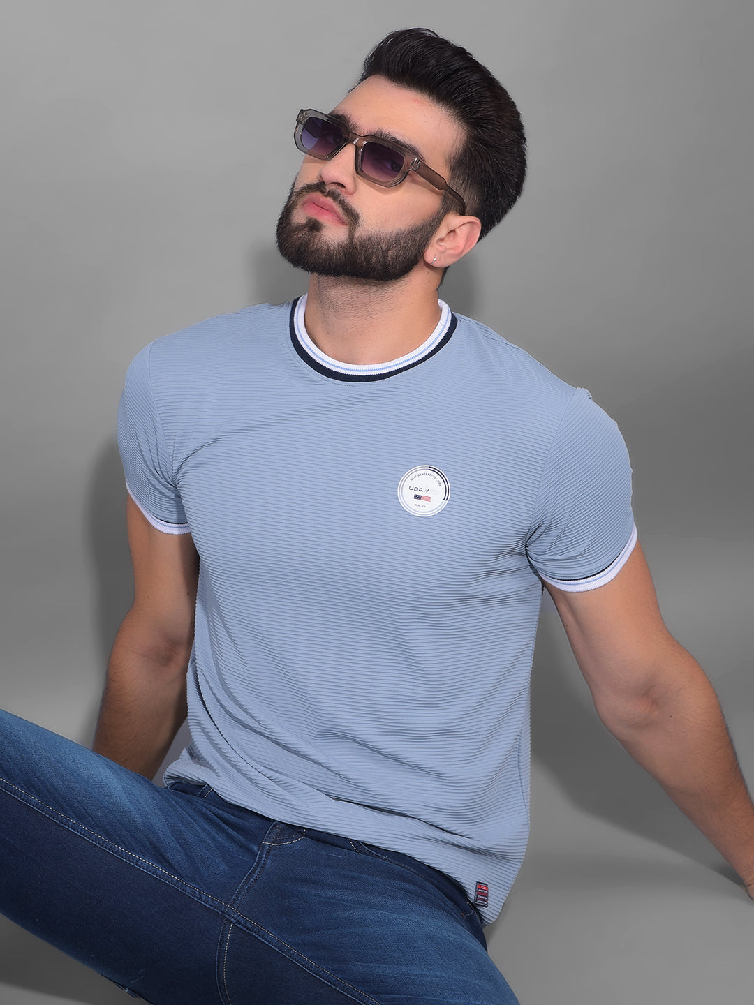 COBB SOLID DUSTY SKY BLUE ROUND NECK T-SHIRT