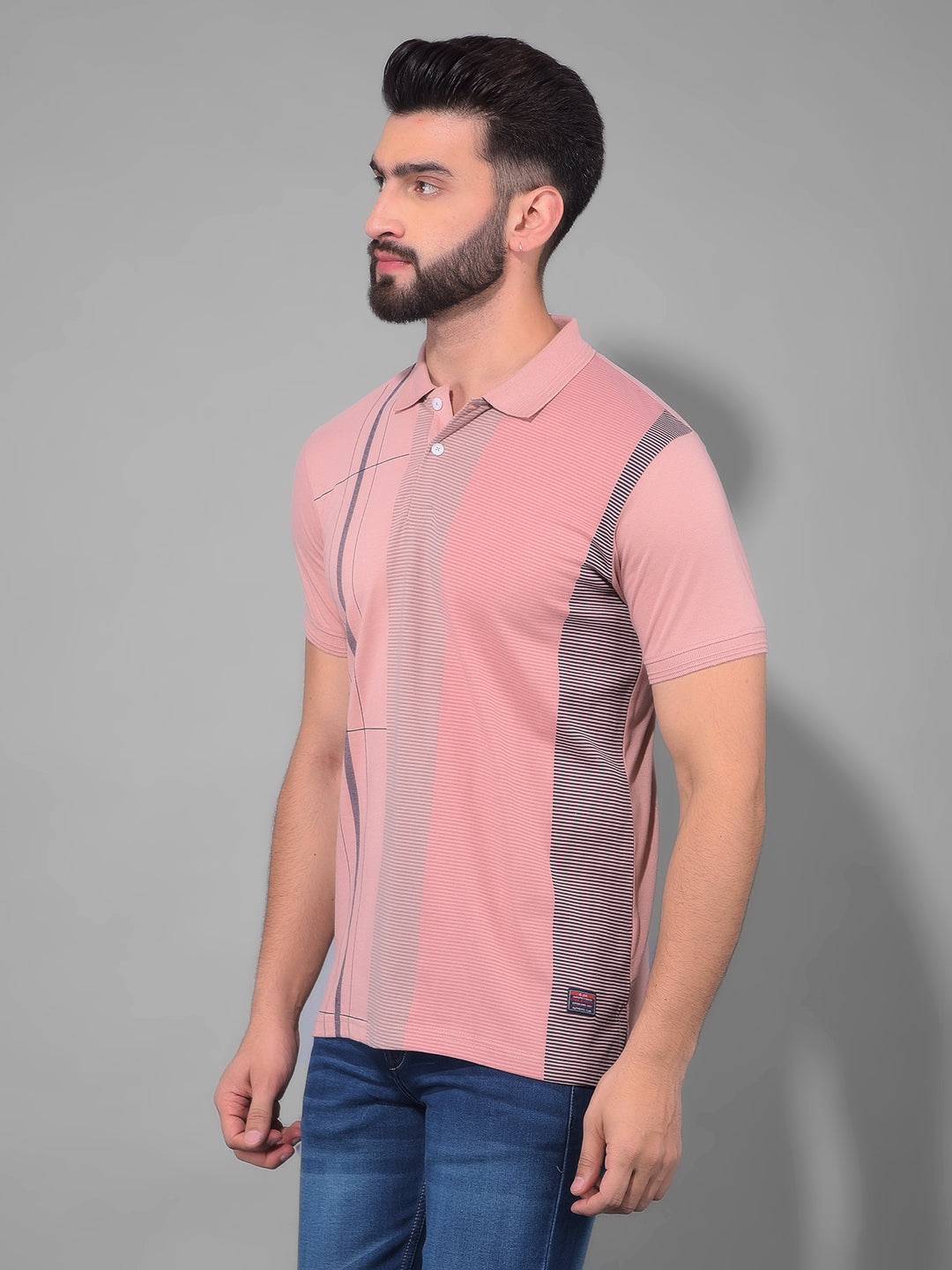 cobb coral pink printed polo neck t-shirt