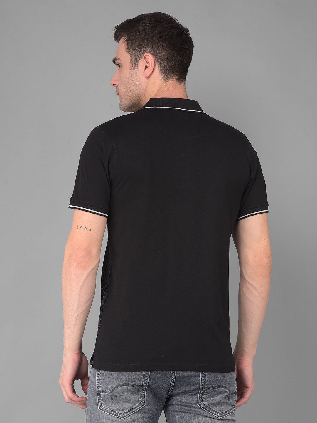 cobb infinite black printed polo neck t-shirt