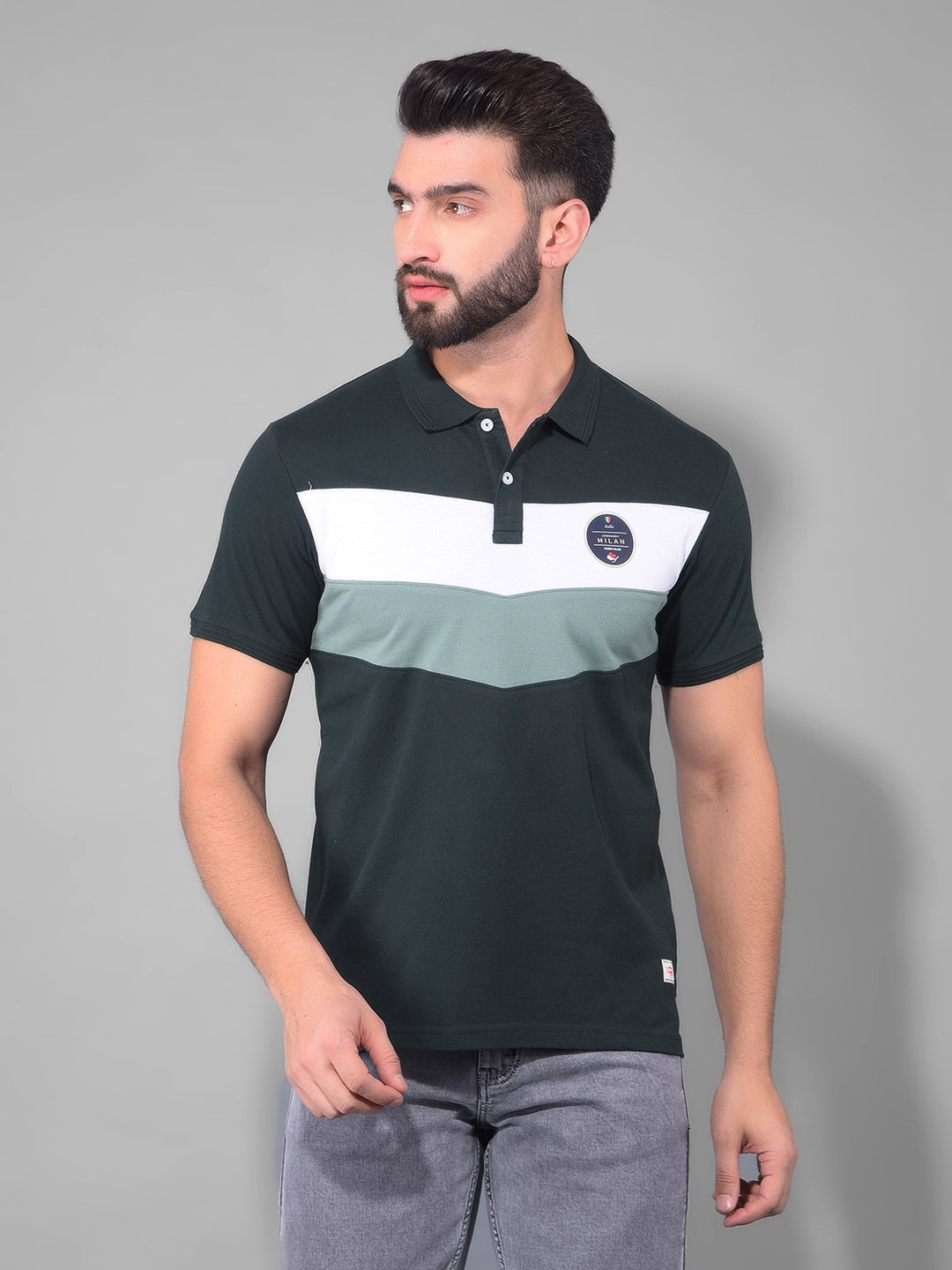 cobb dark green white colourblock polo neck t-shirt