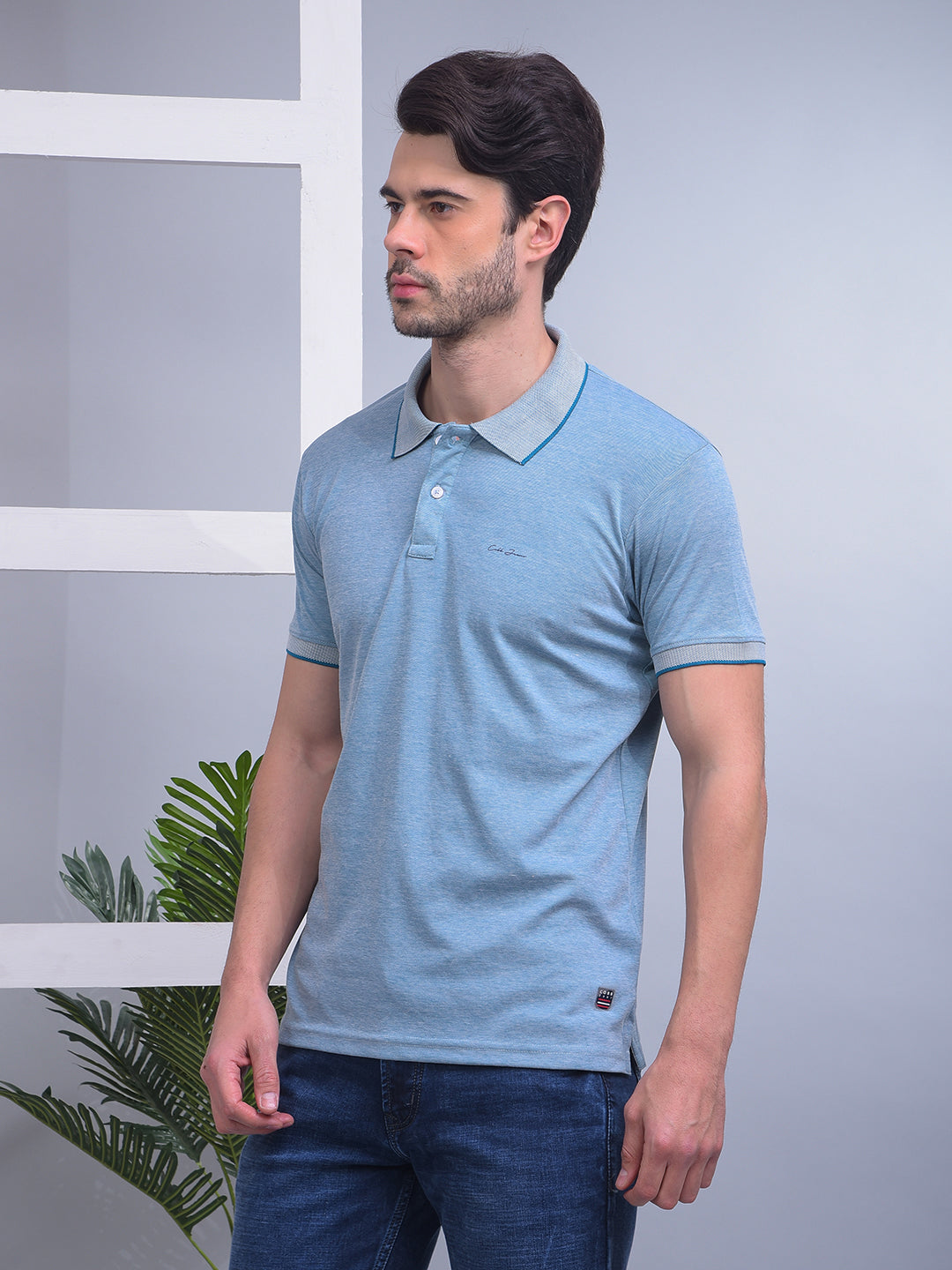 COBB SOLID TEAL BLUE POLO NECK T-SHIRT