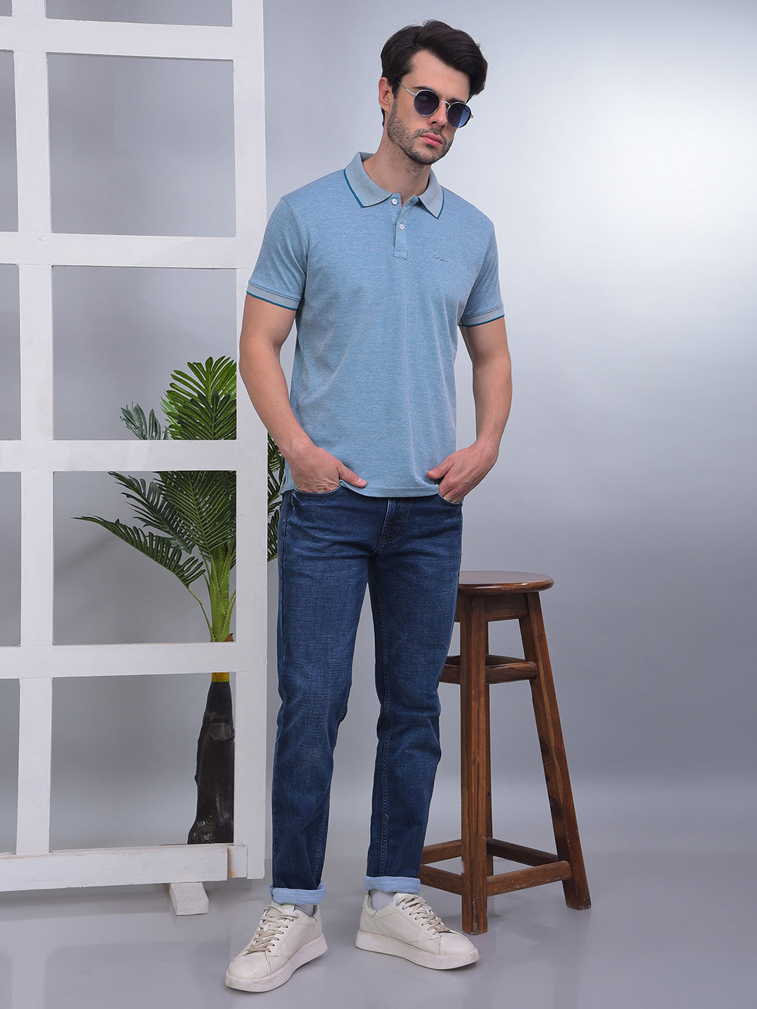 COBB SOLID TEAL BLUE POLO NECK T-SHIRT