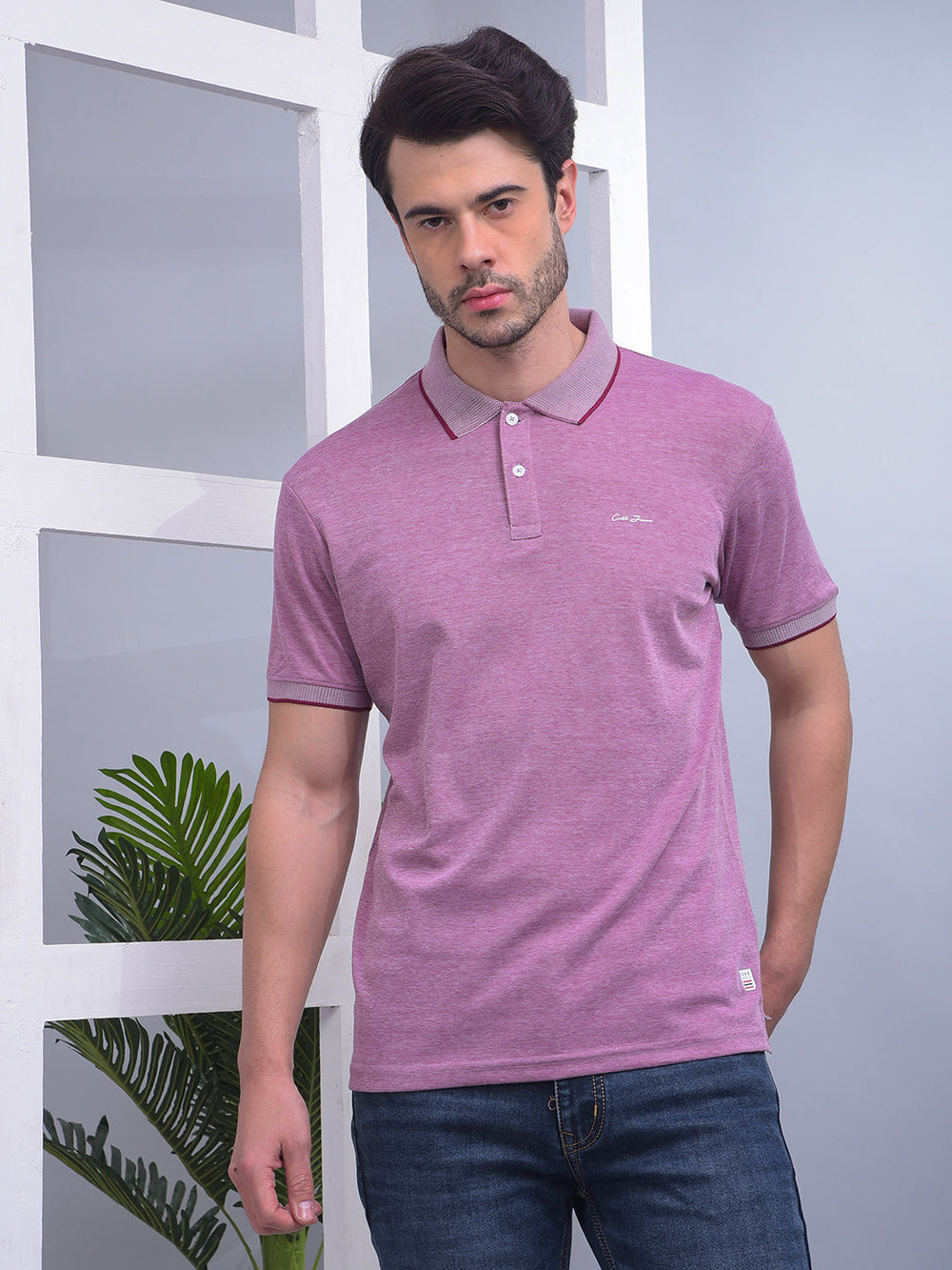 cobb solid mauve polo neck t-shirt