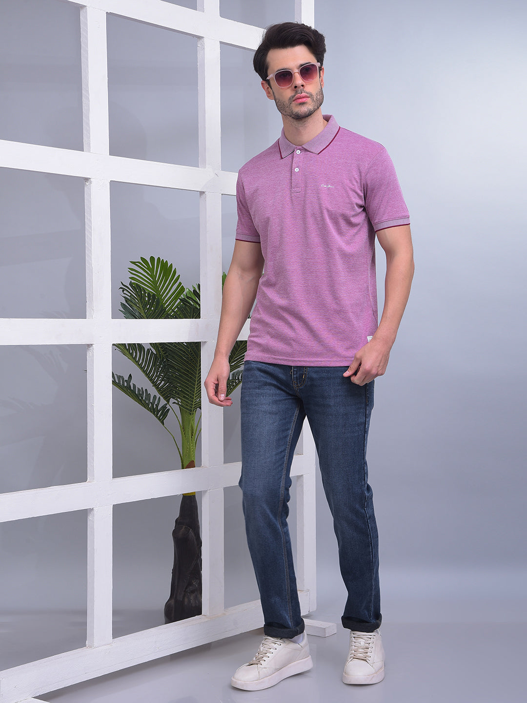 COBB SOLID MAUVE POLO NECK T-SHIRT