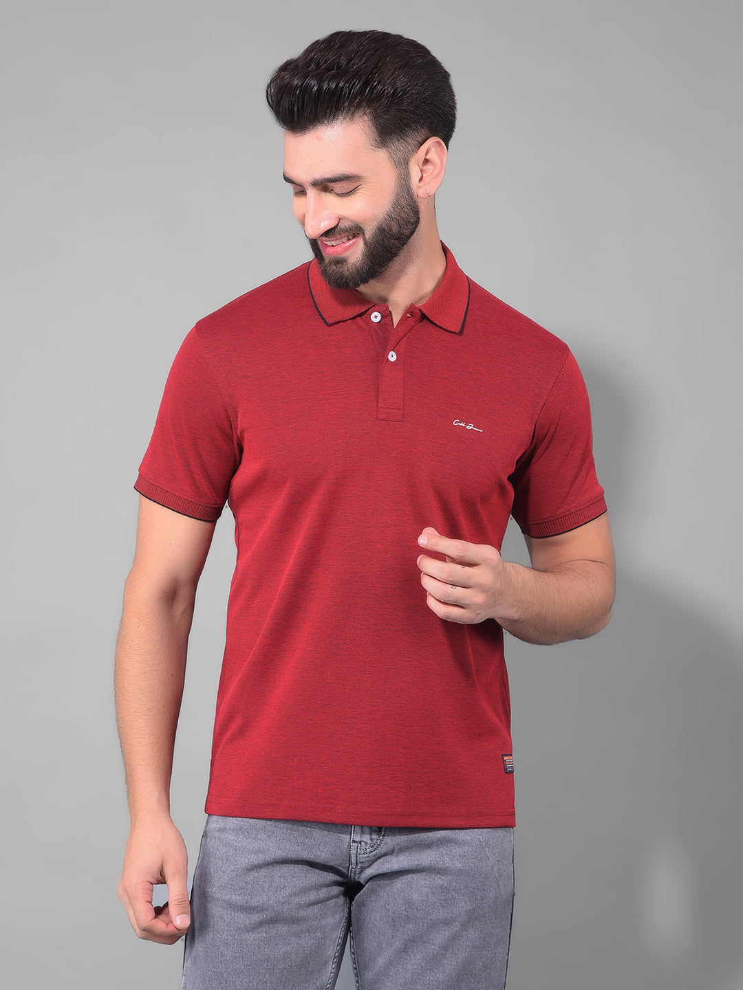 cobb solid red polo neck t-shirt