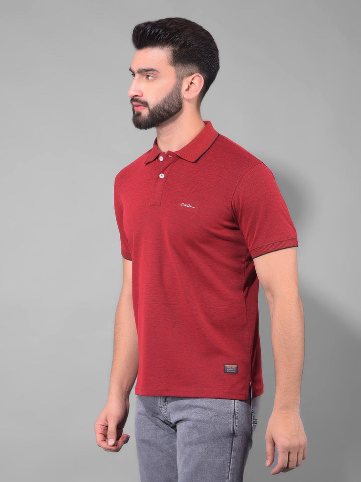 cobb solid red polo neck t-shirt