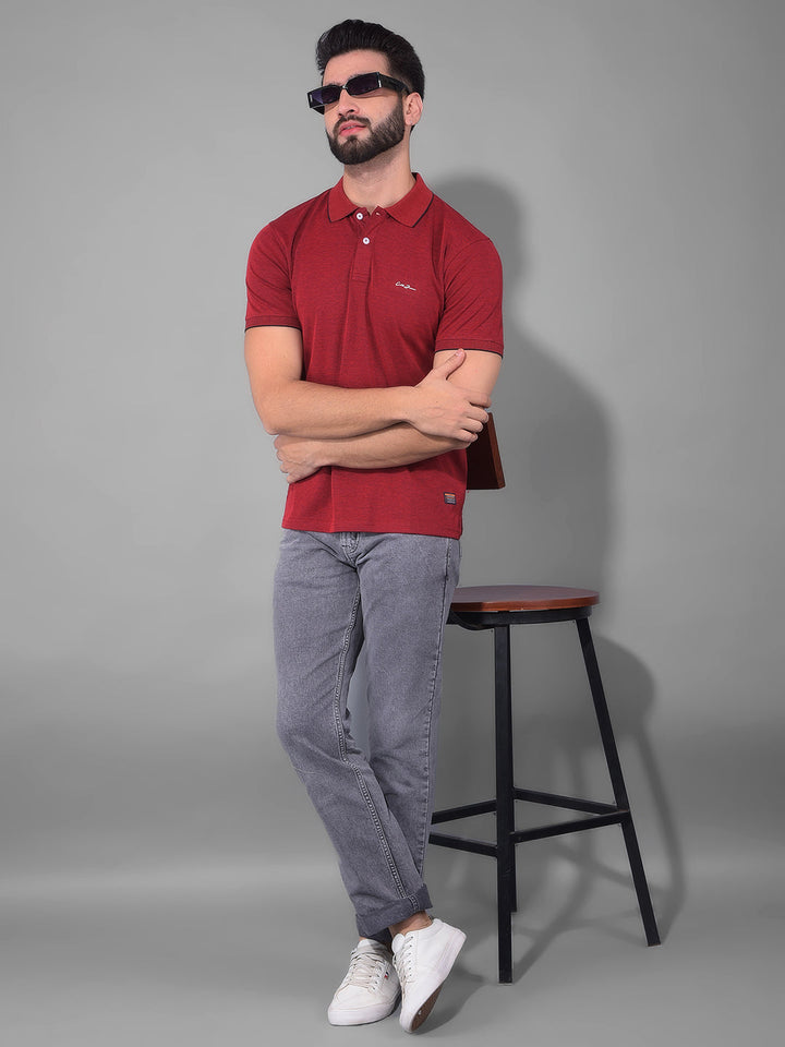 cobb solid red polo neck t-shirt