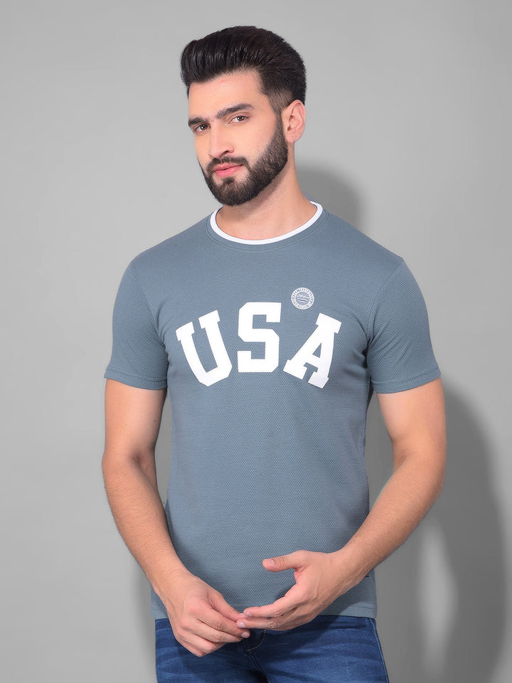 cobb dark grey printed round neck t-shirt