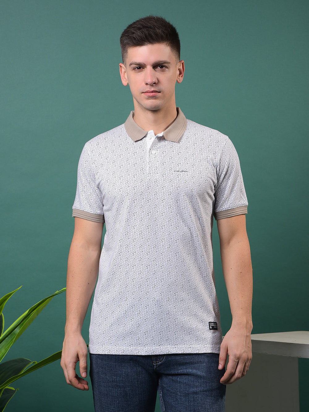 cobb white printed polo neck t-shirt