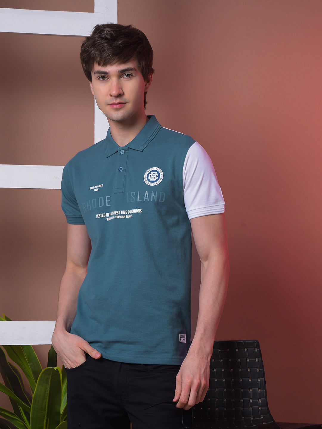 cobb air force blue printed polo neck t-shirt