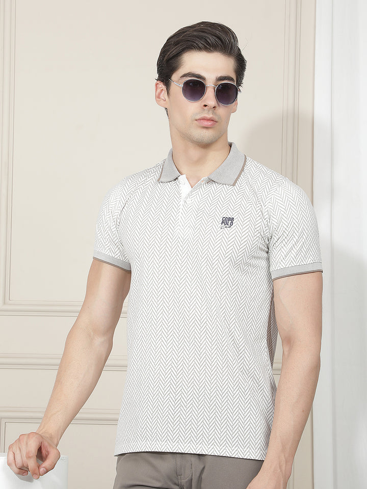 white printed polo t-shirt