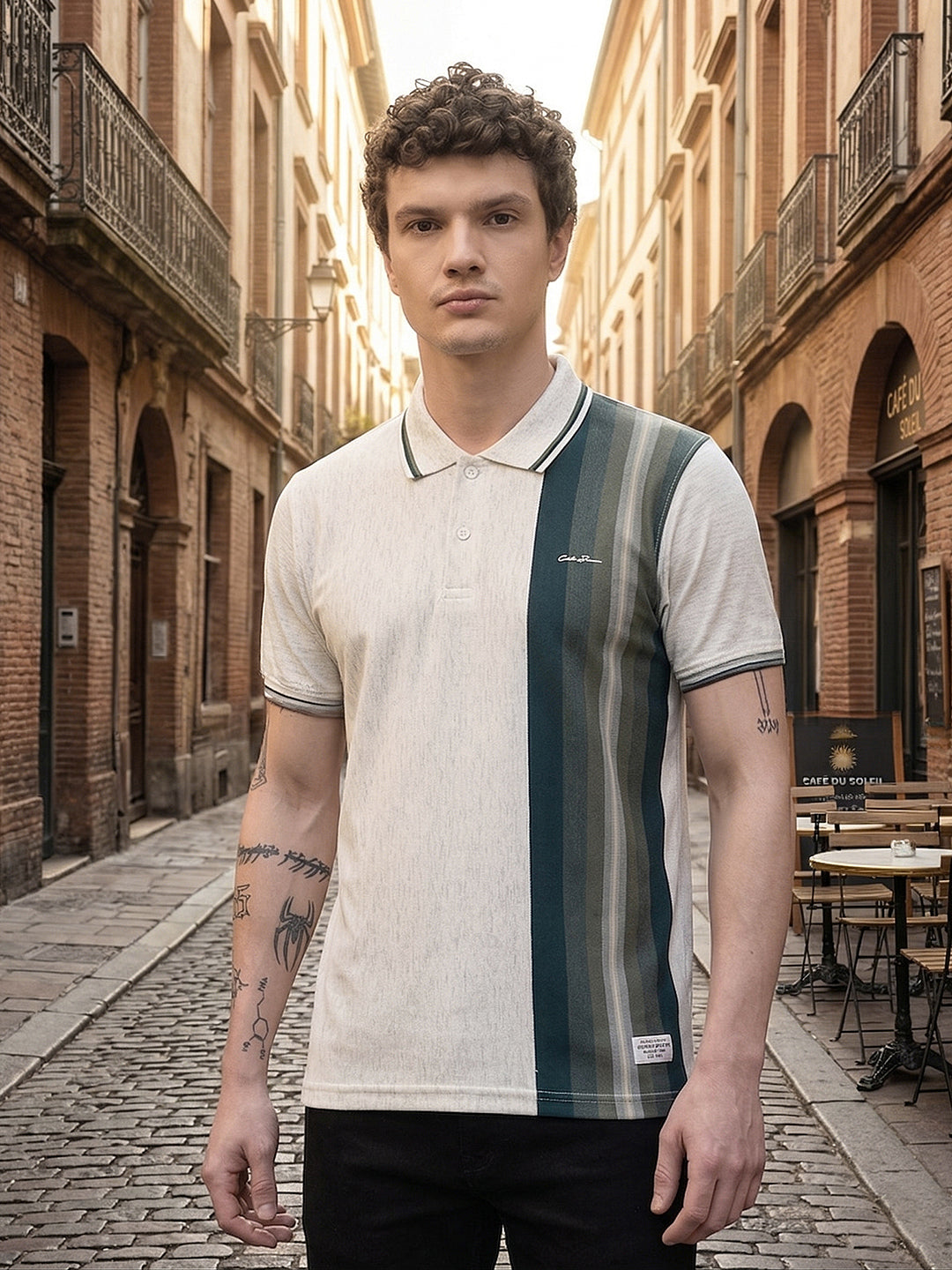 cobb white color-block polo neck t-shirt