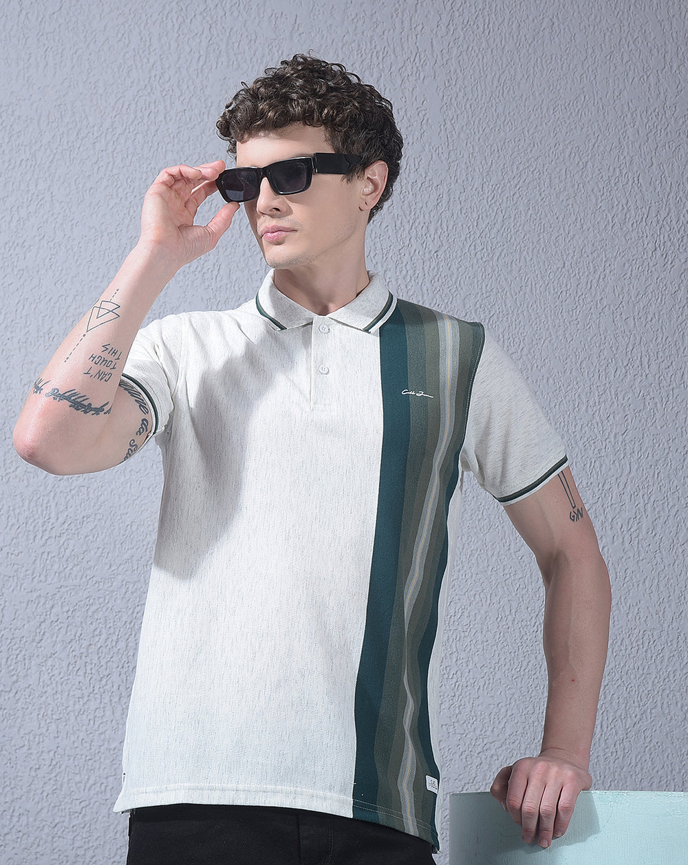 cobb white color-block polo neck t-shirt