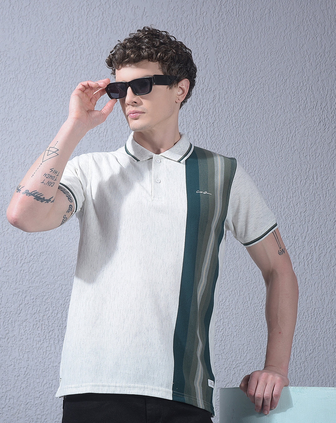 cobb white color-block polo neck t-shirt