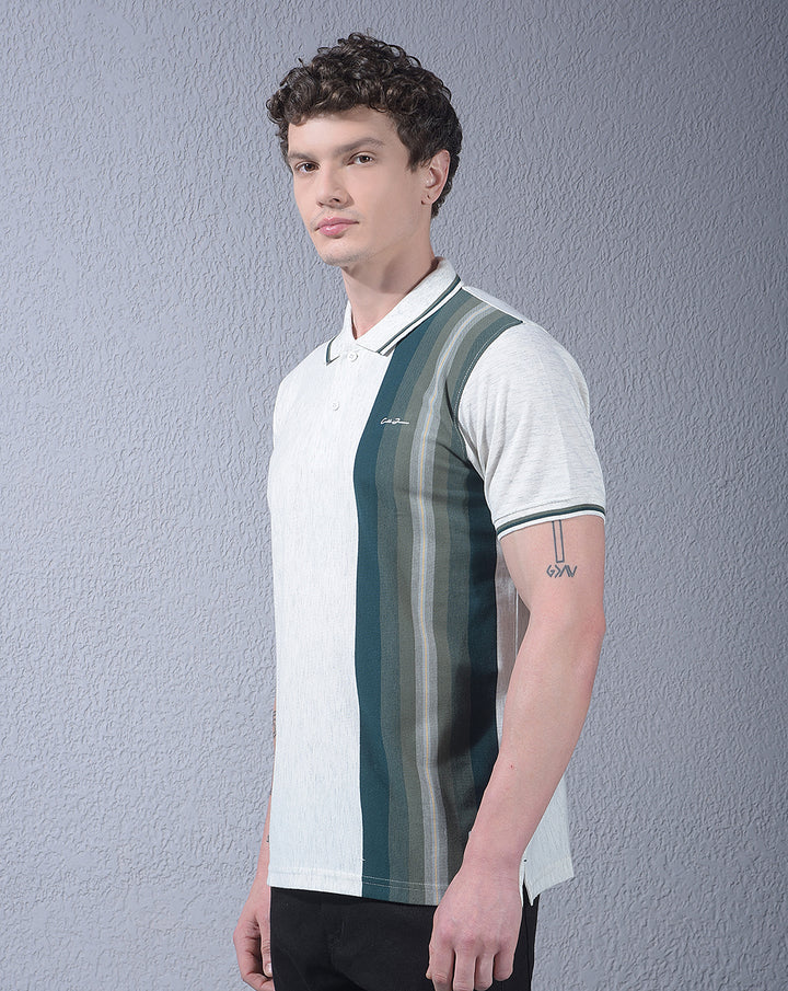 cobb white color-block polo neck t-shirt