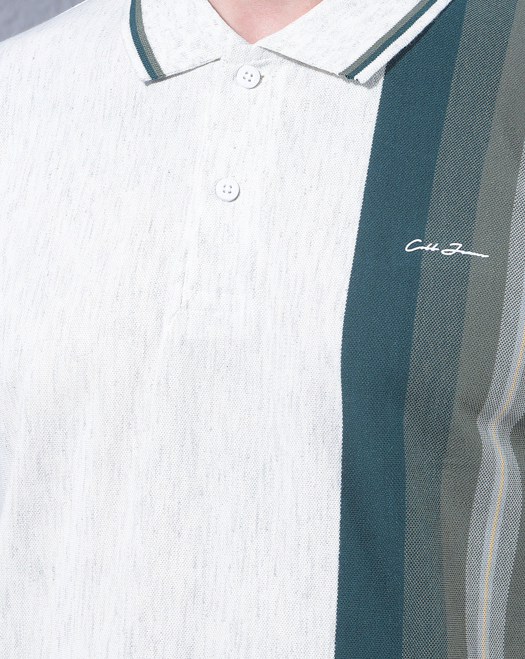 COBB WHITE COLOR-BLOCK POLO NECK T-SHIRT