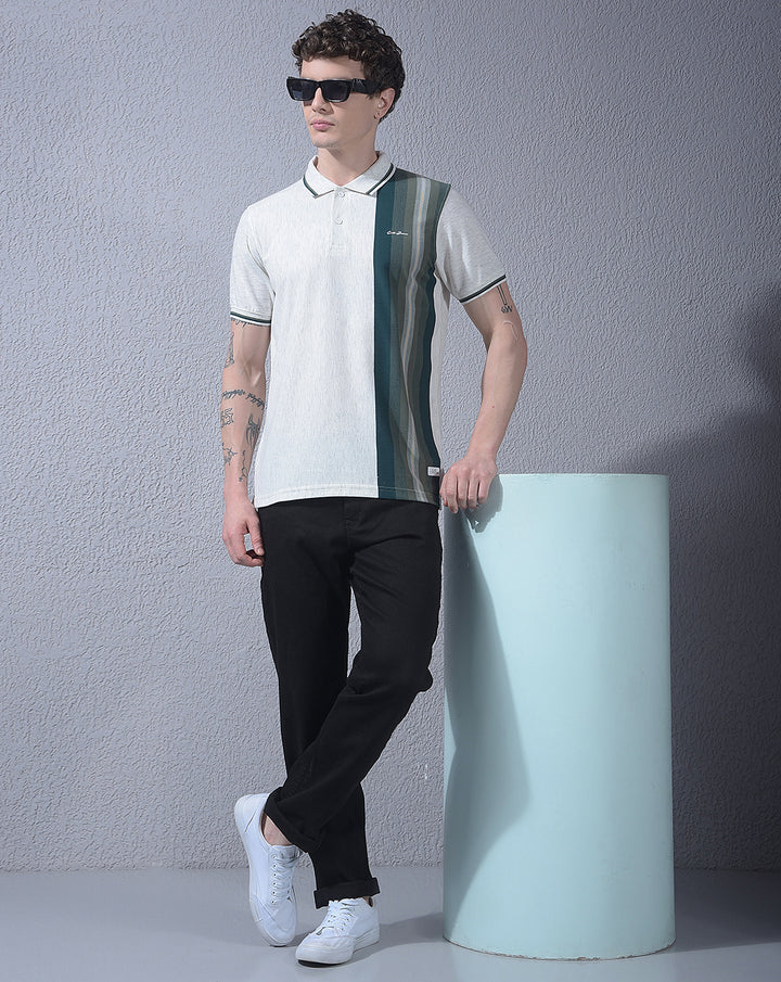 COBB WHITE COLOR-BLOCK POLO NECK T-SHIRT