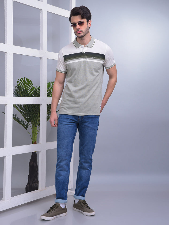 COBB LIGHT GREEN STRIPED POLO NECK T-SHIRT