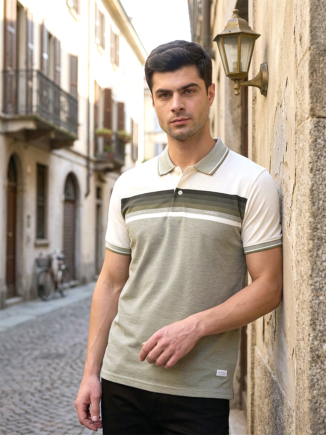 cobb pista green color-block polo neck t-shirt