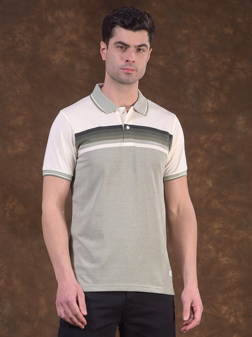 cobb pista green color-block polo neck t-shirt
