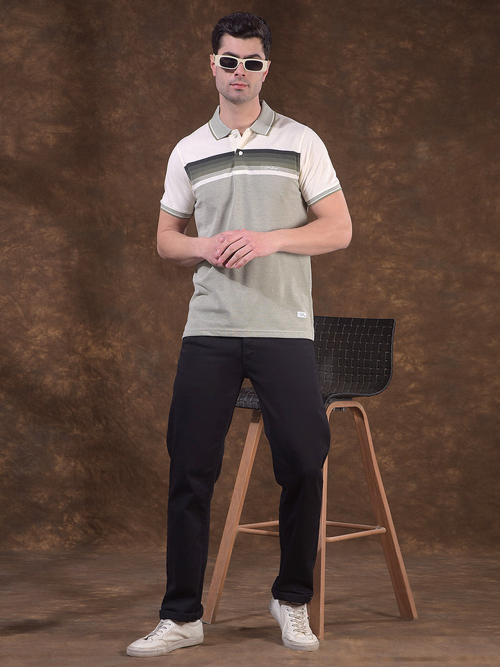 COBB PISTA GREEN COLOR-BLOCK POLO NECK T-SHIRT