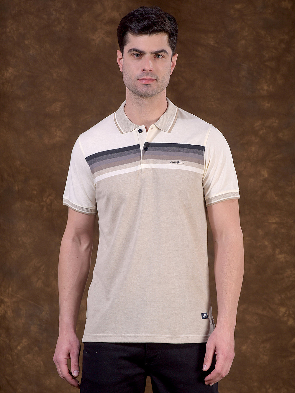 cobb beige color-block polo neck t-shirt