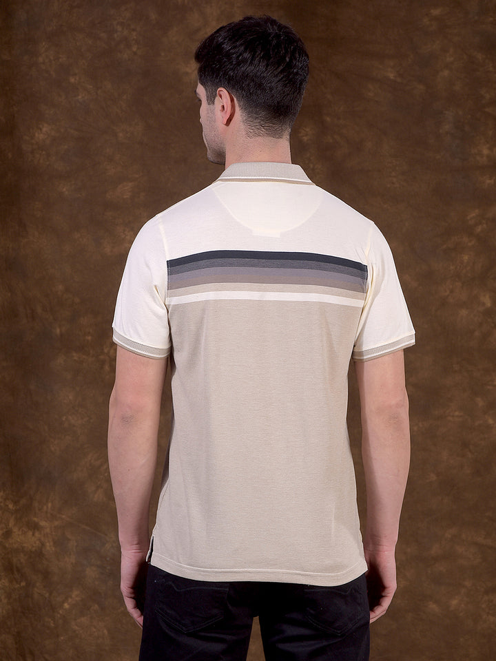 cobb beige color-block polo neck t-shirt