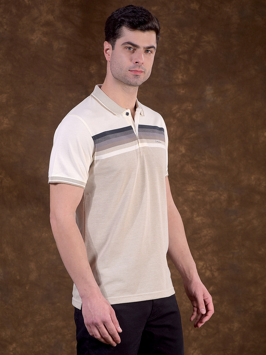 cobb beige color-block polo neck t-shirt