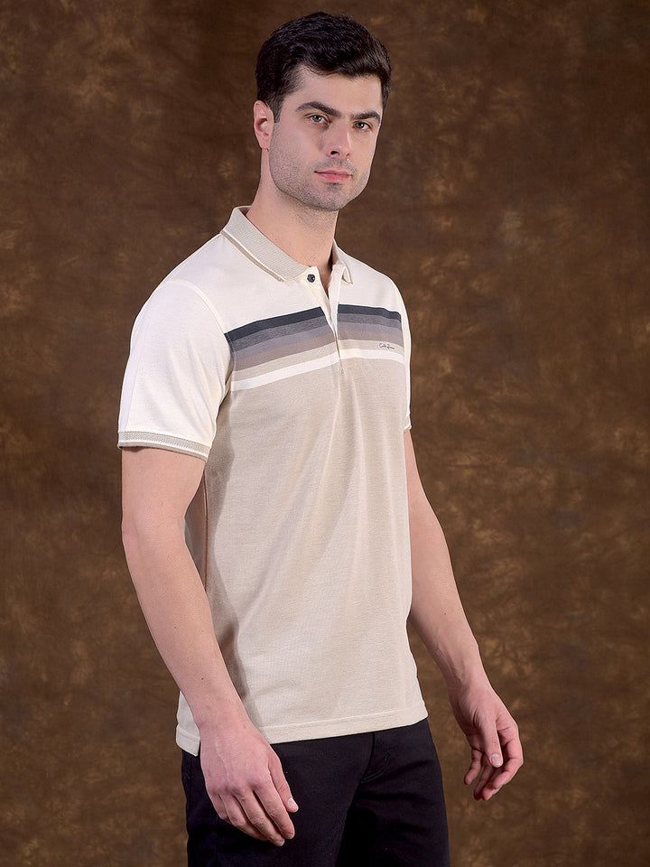 cobb beige color-block polo neck t-shirt