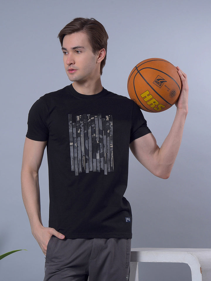 cobb black printed round neck t-shirt