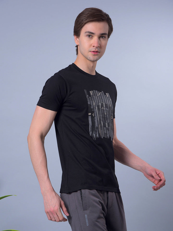 COBB BLACK PRINTED ROUND NECK T-SHIRT