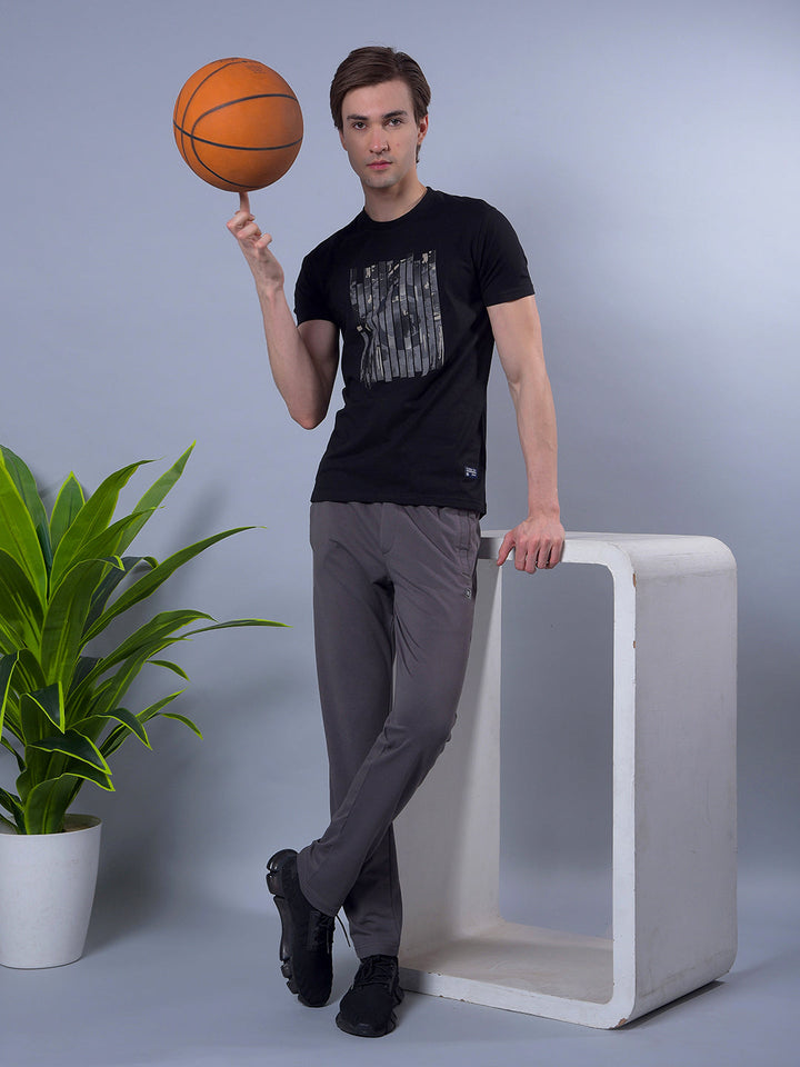 COBB BLACK PRINTED ROUND NECK T-SHIRT