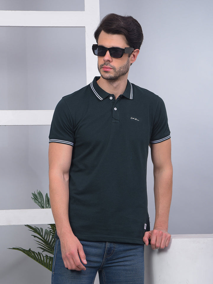 cobb solid bottle green polo neck t-shirt