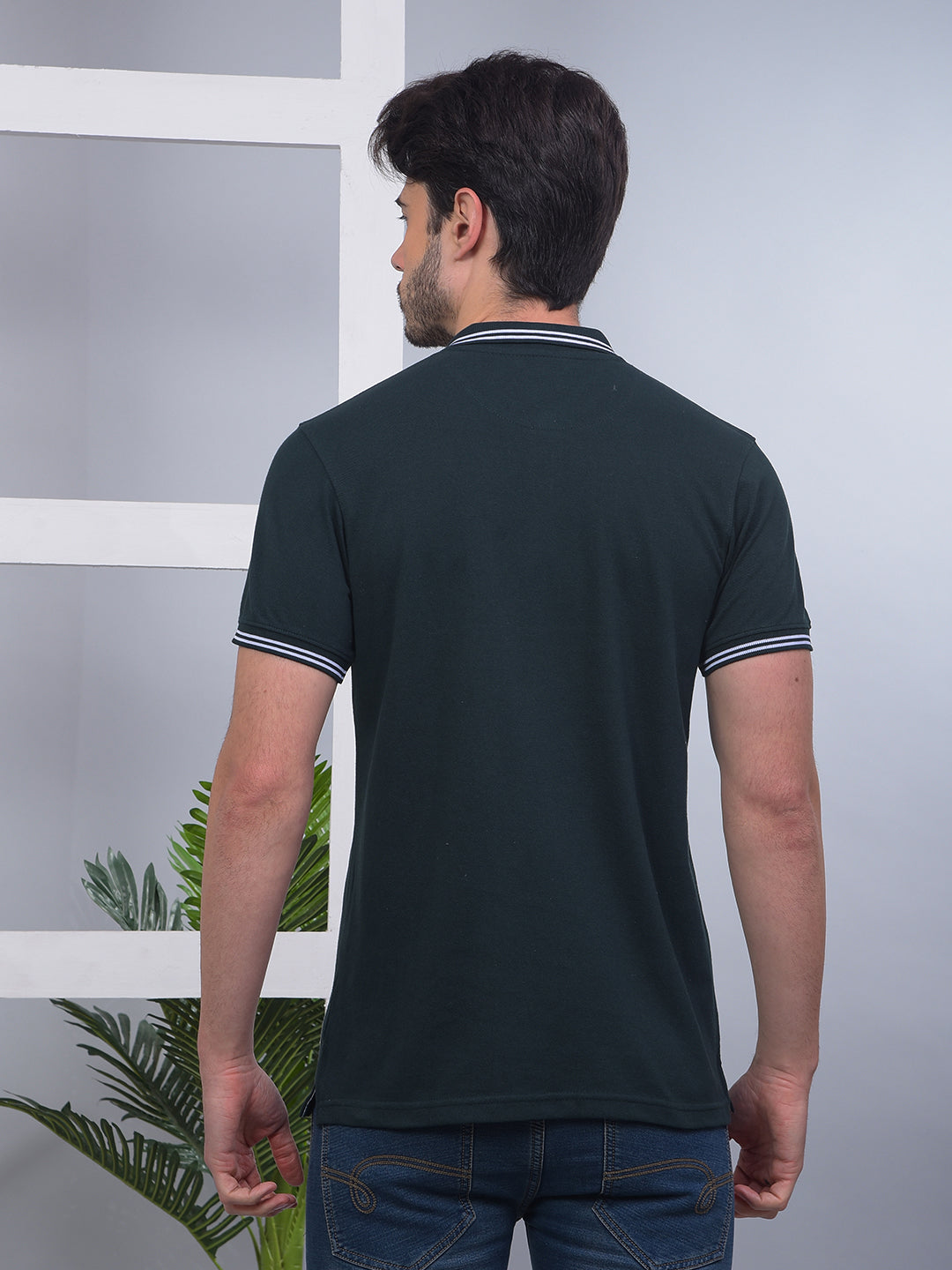 cobb solid bottle green polo neck t-shirt