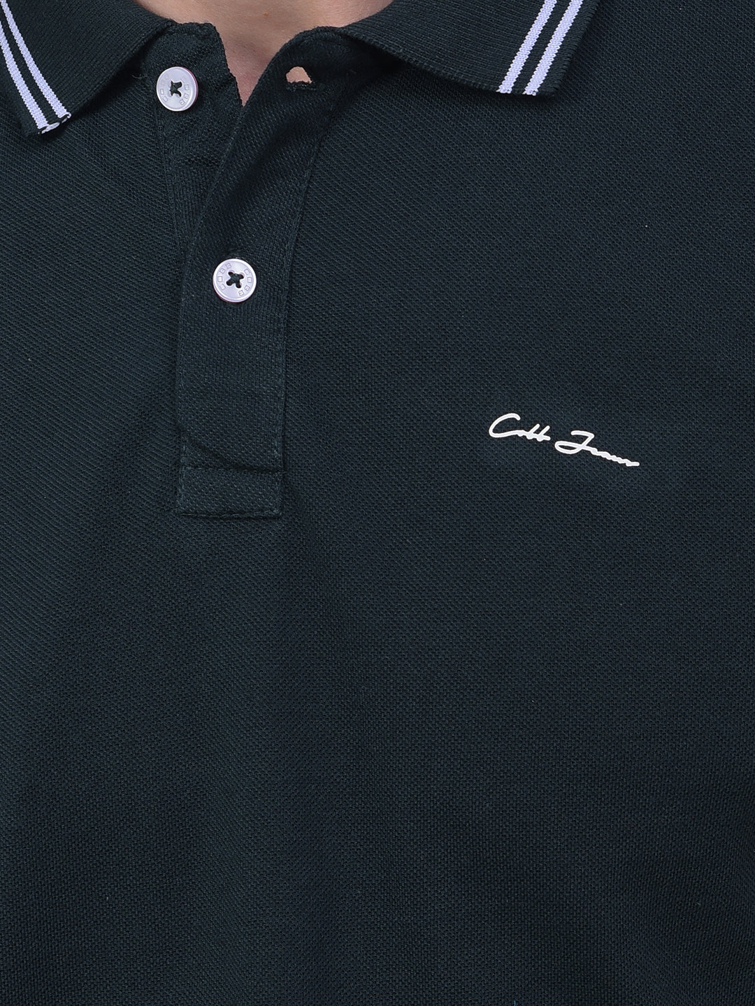 cobb solid bottle green polo neck t-shirt