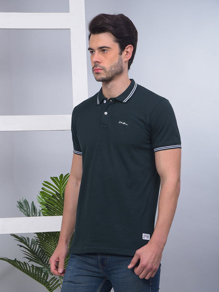 COBB SOLID BOTTLE GREEN POLO NECK T-SHIRT