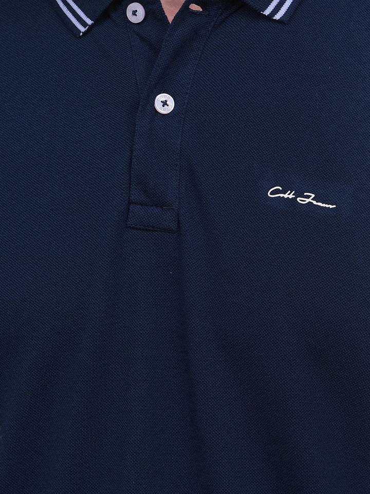 cobb solid navy blue polo neck t-shirt